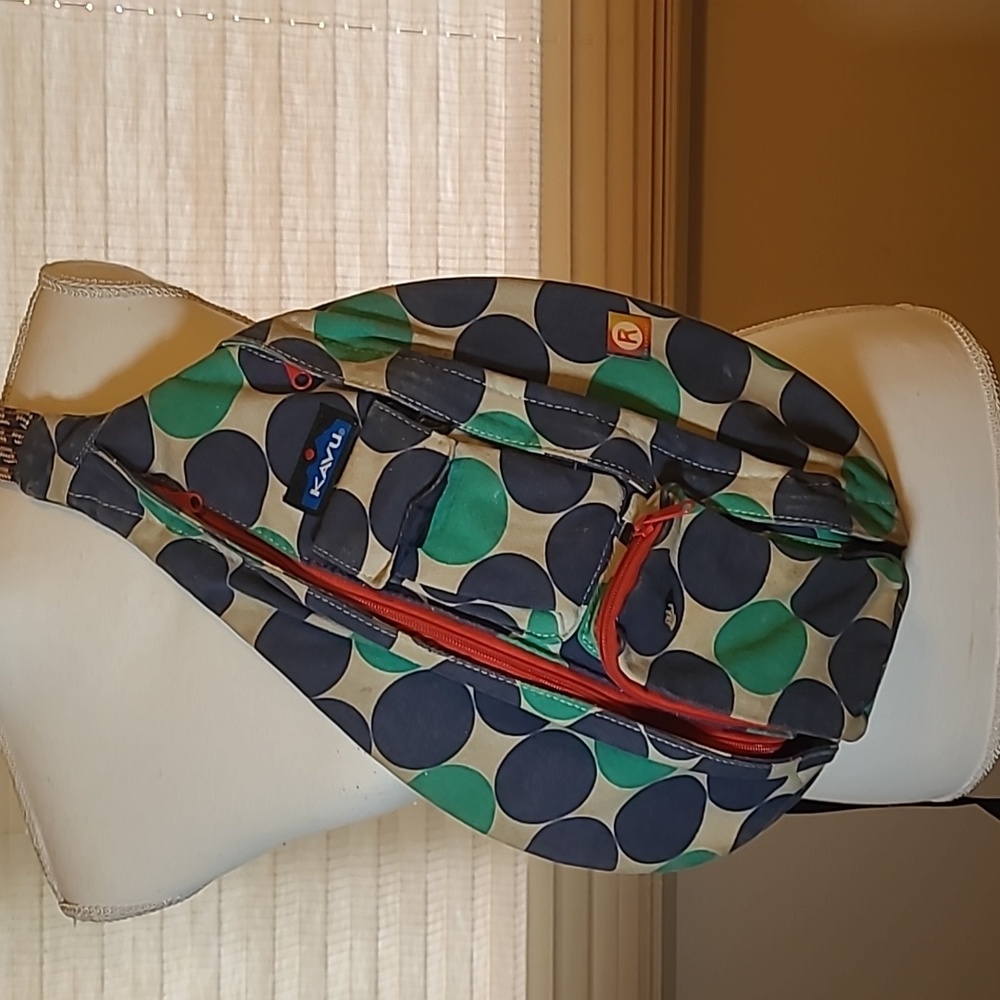 Vintage Kavu Polka Dot Rope Sling Backpack Bag Blue Green Red Hiking